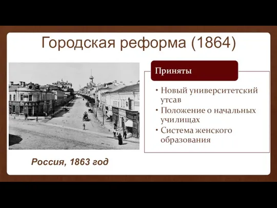 Россия, 1863 год Городская реформа (1864)