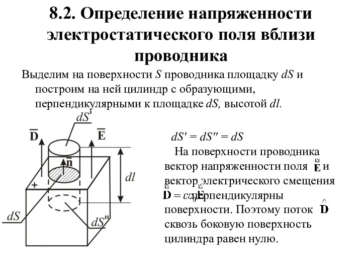 8.2. Определение напряженности электростатического поля вблизи проводника Выделим на поверхности S проводника площадку