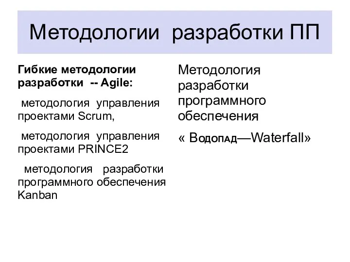 Методологии разработки ПП Гибкие методологии разработки -- Agile: методология управления