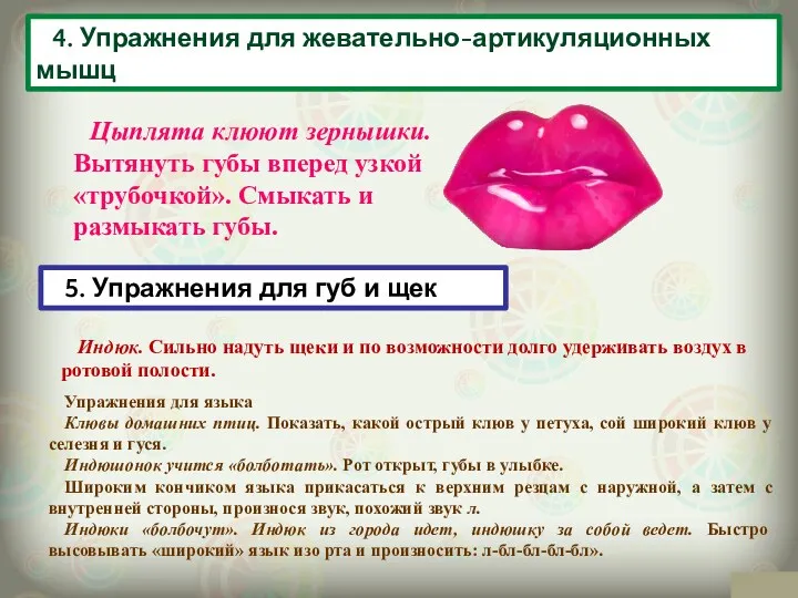 4. Упражнения для жевательно-артикуляционных мышц Упражнения для языка Клювы домашних