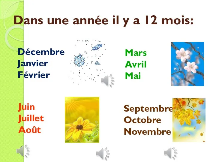 Dans une année il y a 12 mois: Décembre Janvier