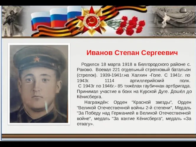 Иванов Степан Сергеевич Родился 18 марта 1918 в Белгородского районе