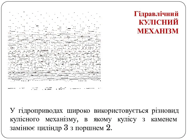 У гідроприводах широко використовується різновид кулісного механізму, в якому кулісу