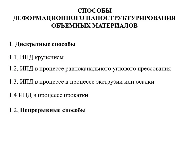 СПОСОБЫ ДЕФОРМАЦИОННОГО НАНОСТРУКТУРИРОВАНИЯ ОБЪЕМНЫХ МАТЕРИАЛОВ