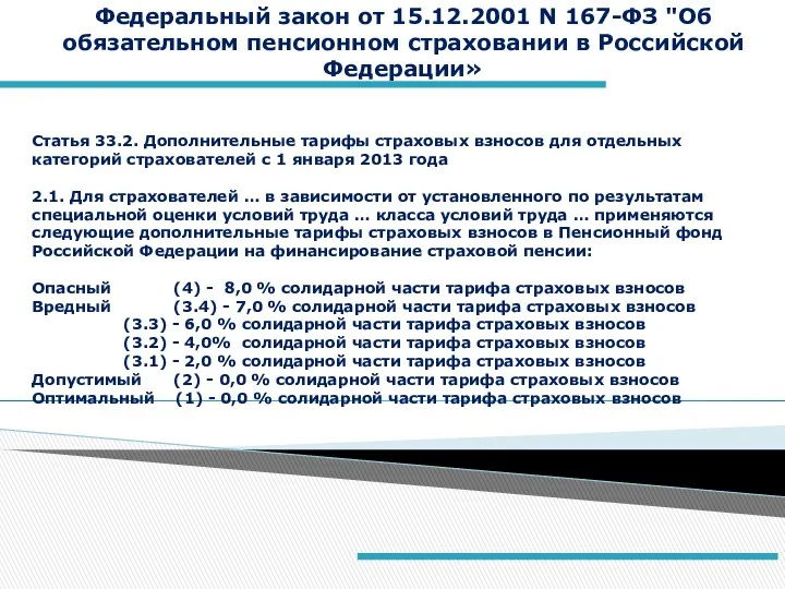 Статья 33.2. Дополнительные тарифы страховых взносов для отдельных категорий страхователей с 1 января