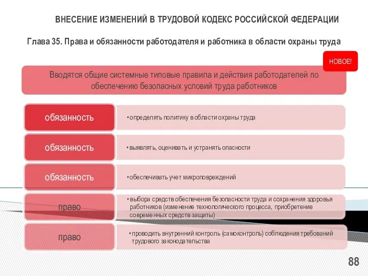 ВНЕСЕНИЕ ИЗМЕНЕНИЙ В ТРУДОВОЙ КОДЕКС РОССИЙСКОЙ ФЕДЕРАЦИИ Глава 35. Права и обязанности работодателя