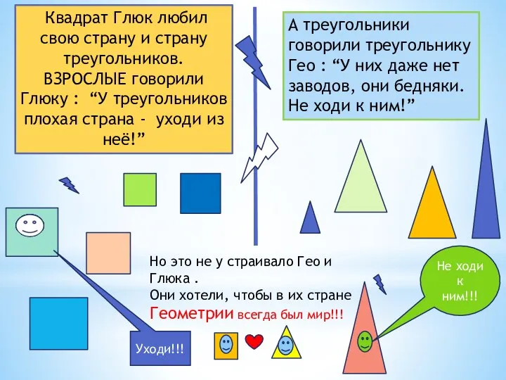 Квадрат Глюк любил свою страну и страну треугольников. ВЗРОСЛЫЕ говорили