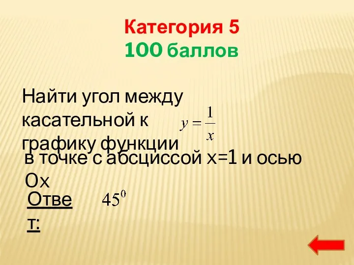 Категория 5 100 баллов Найти угол между касательной к графику