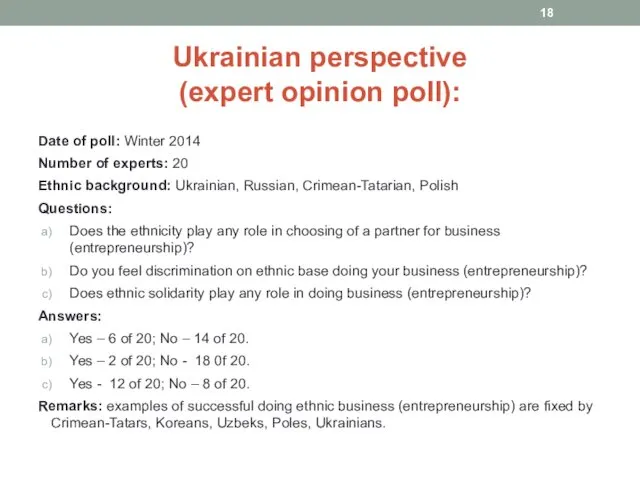 Ukrainian perspective (expert opinion poll): Date of poll: Winter 2014