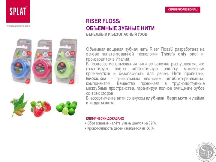 Объемная вощеная зубная нить Riser Floss® разработана на основе запатентованной
