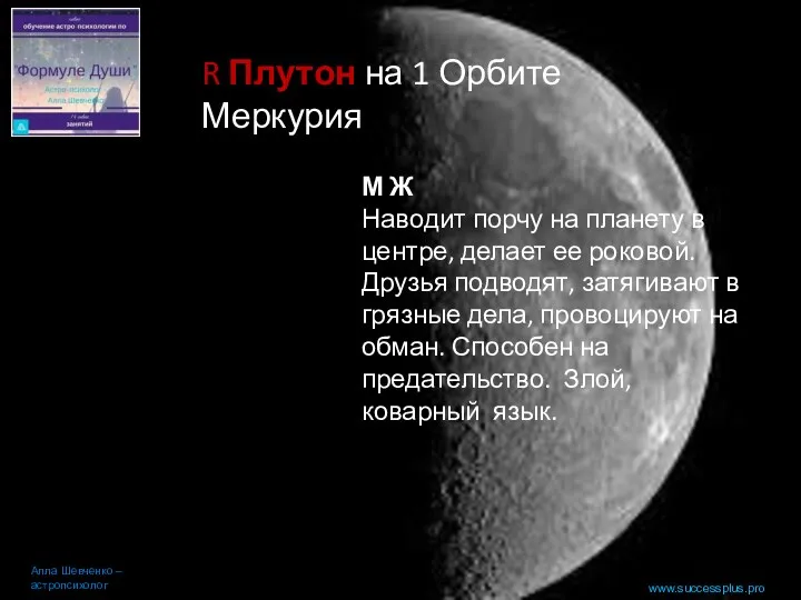 www.successplus.pro Алла Шевченко – астропсихолог R Плутон на 1 Орбите