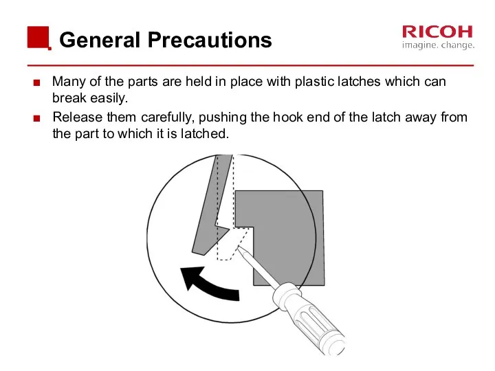 General Precautions Many of the parts are held in place