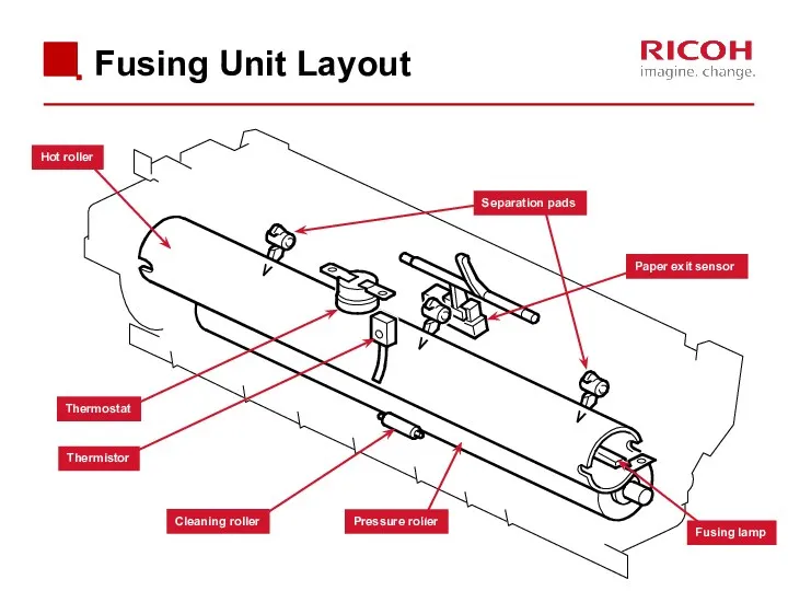 Fusing Unit Layout Separation pads Paper exit sensor Hot roller