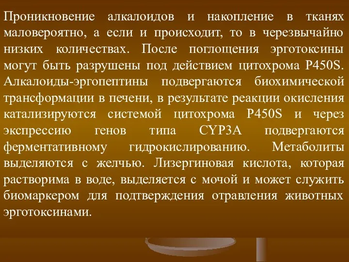 Проникновение алкалоидов и накопление в тканях маловероятно, а если и