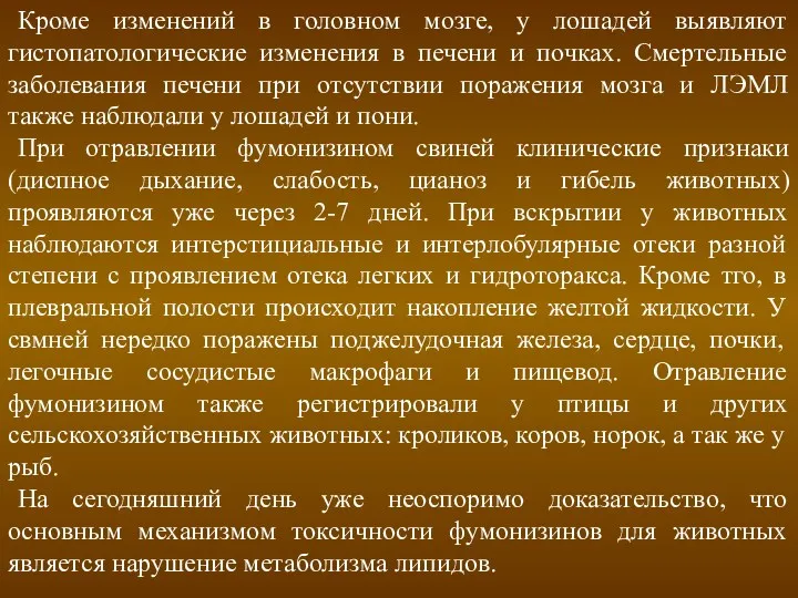 Кроме изменений в головном мозге, у лошадей выявляют гистопатологические изменения