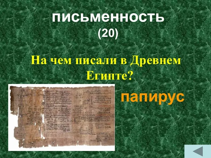 письменность (20) На чем писали в Древнем Египте? папирус