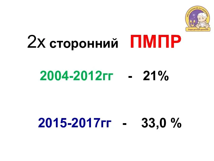 2х сторонний ПМПР 2004-2012гг - 21% 2015-2017гг - 33,0 %