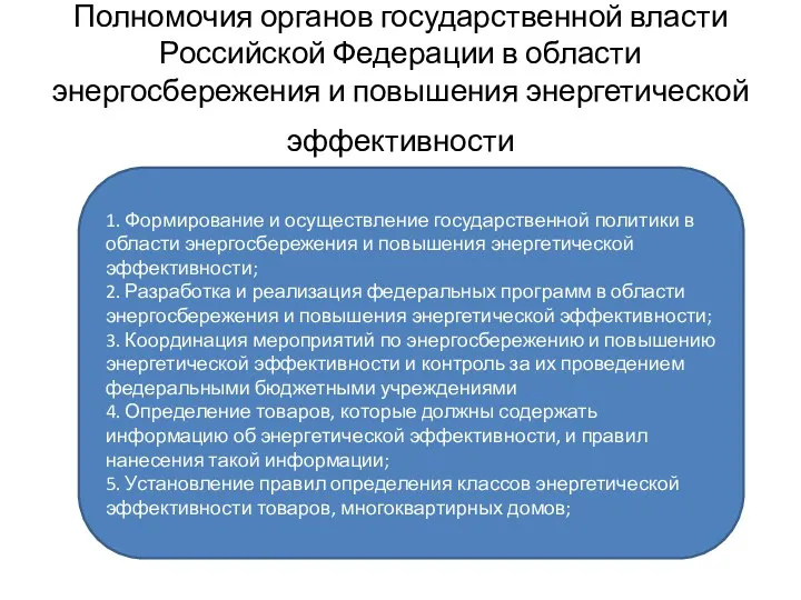 Полномочия органов государственной власти Российской Федерации в области энергосбережения и повышения энергетической эффективности