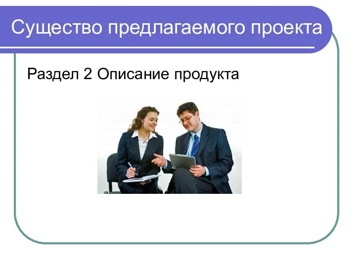 Существо предлагаемого проекта Раздел 2 Описание продукта