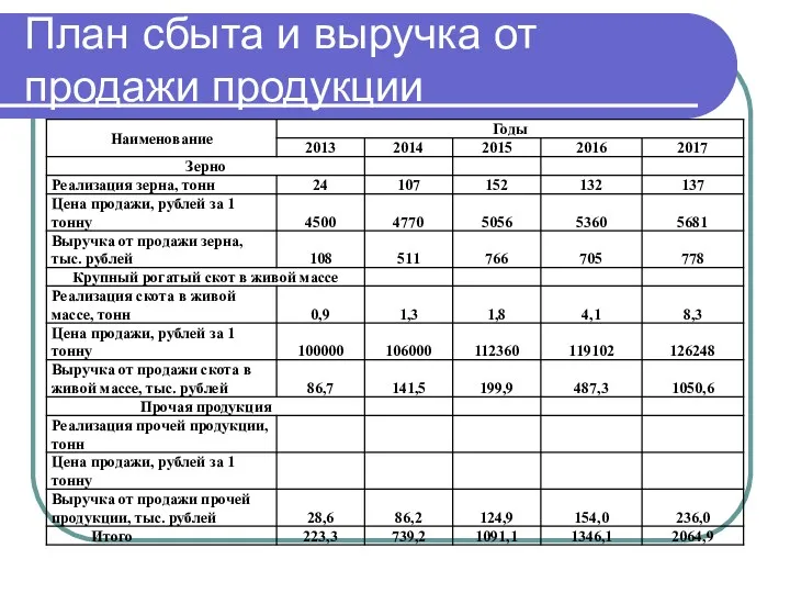 План сбыта и выручка от продажи продукции