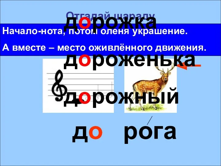 Отгадай шараду Начало-нота, потом оленя украшение. А вместе – место