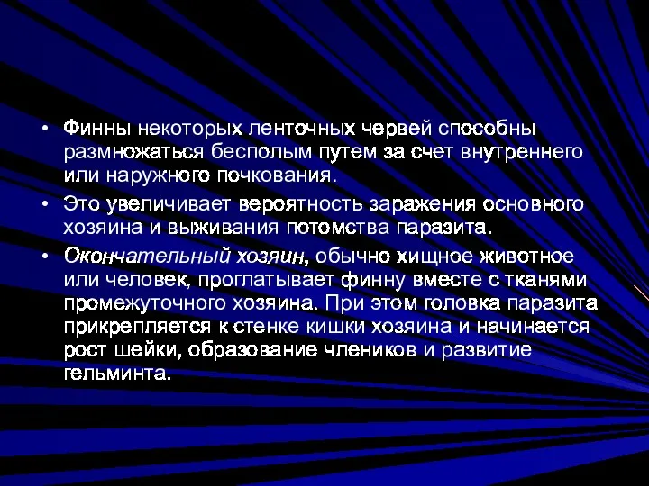 Финны некоторых ленточных червей способны размножаться бесполым путем за счет