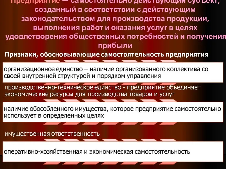 Предприятие — самостоятельно действующий субъект, созданный в соответствии с действующим