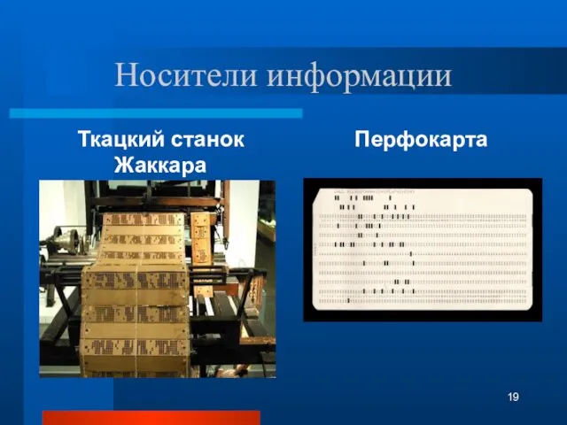 Носители информации Ткацкий станок Жаккара Перфокарта