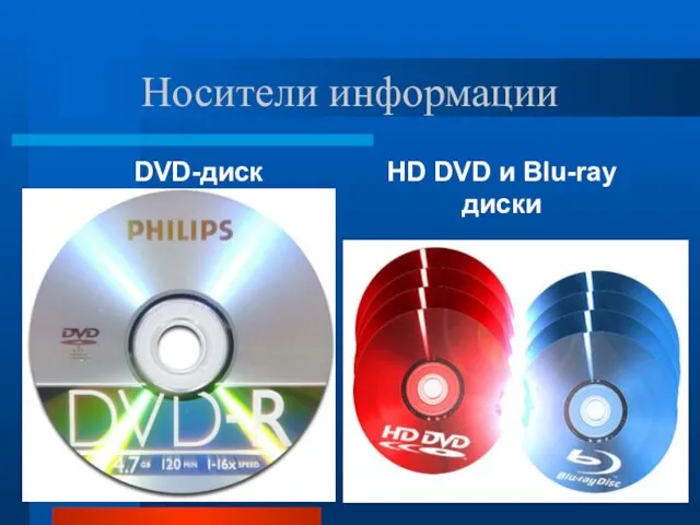 Носители информации DVD-диск HD DVD и Blu-ray диски