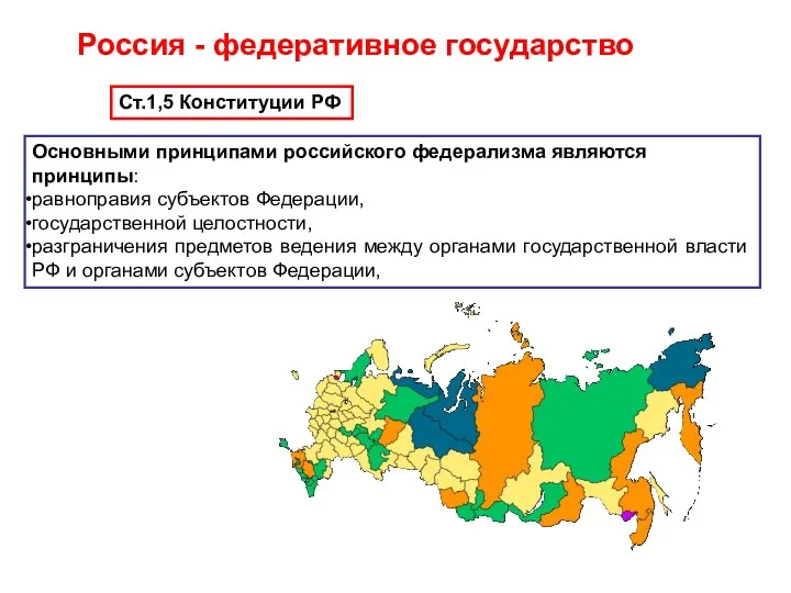 Россия - федеративное государство Основными принципами российского федерализма являются принципы: