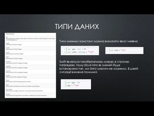ТИПИ ДАНИХ Типи змінних і констант можна визначати явно і