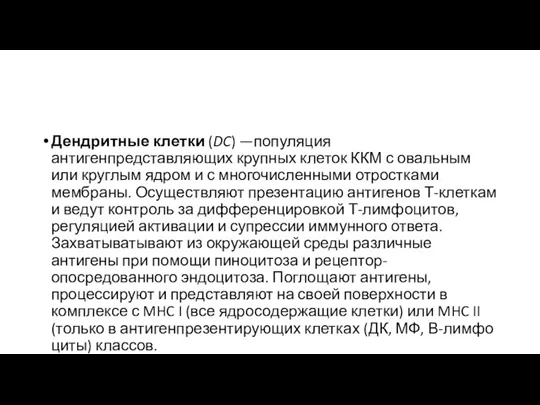 Дендритные клетки (DC) —популяция антигенпредставляющих крупных клеток ККМ с овальным