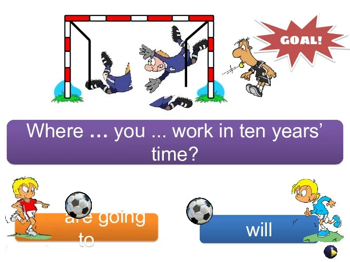 are going to will GOAL! Where … you ... work in ten years’ time?