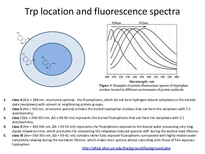 Trp location and fluorescence spectra class A (λm = 308