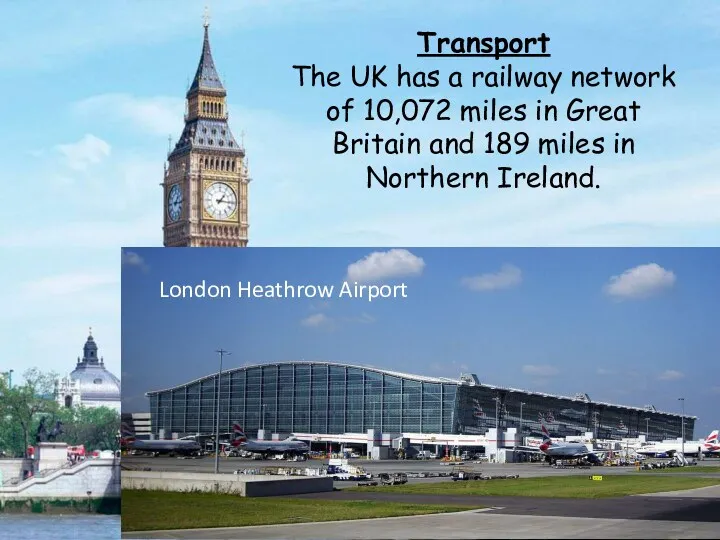 Transport The UK has a railway network of 10,072 miles