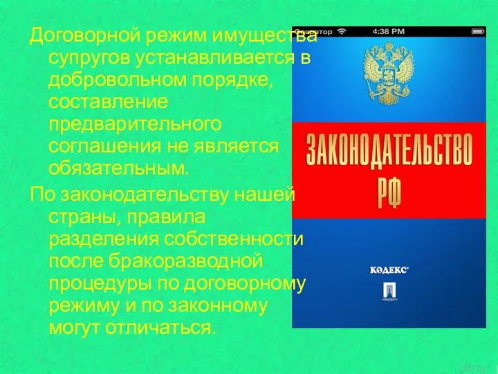 Договорной режим имущества супругов устанавливается в добровольном порядке, составление предварительного