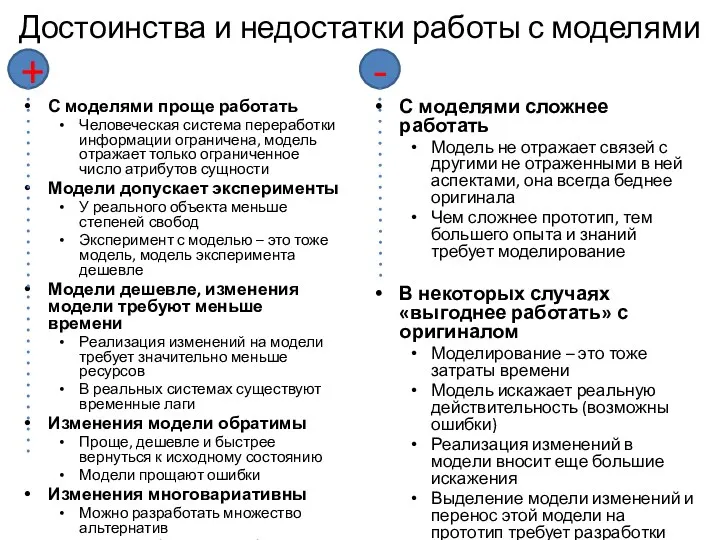 Достоинства и недостатки работы с моделями С моделями проще работать