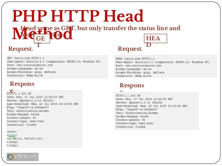 PHP HTTP Head Method Head same as GET, but only transfer the status