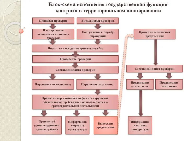 Блок-схема исполнения государственной функции контроля в территориальном планировании Плановая проверка