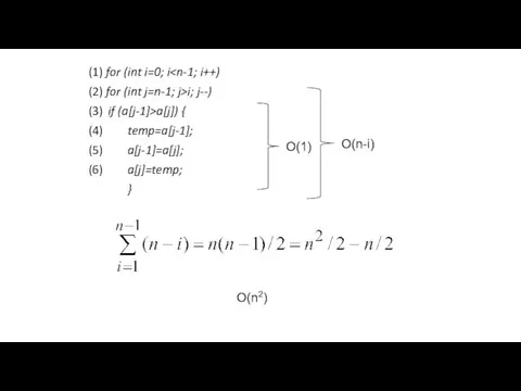 (1) for (int i=0; i (2) for (int j=n-1; j>i;