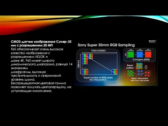 CMOS-датчик изображения Супер-35 мм с разрешением 20 МП F65 обеспечивает