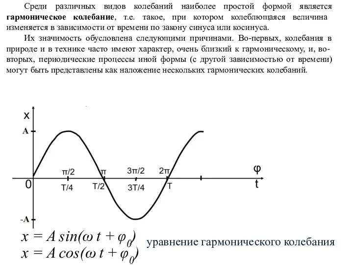 Среди различных видов колебаний наиболее простой формой является гармоническое колебание,