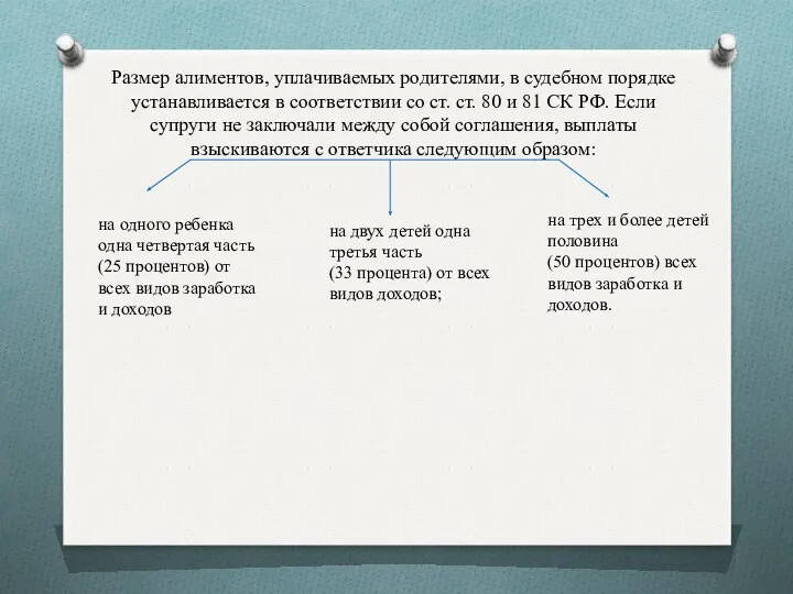 Размер алиментов, уплачиваемых родителями, в судебном порядке устанавливается в соответствии