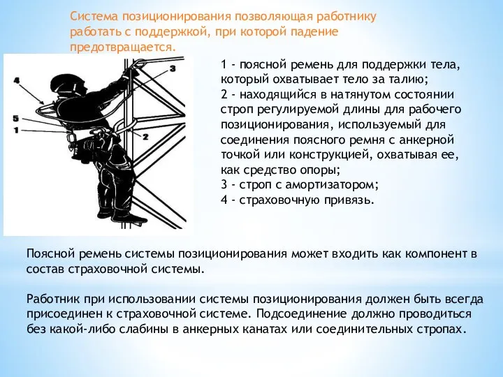 Система позиционирования позволяющая работнику работать с поддержкой, при которой падение