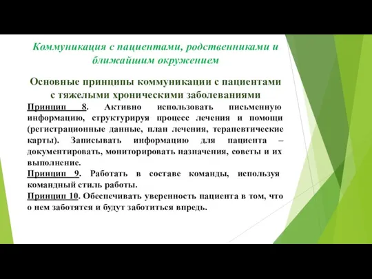 Основные принципы коммуникации с пациентами с тяжелыми хроническими заболеваниями Принцип