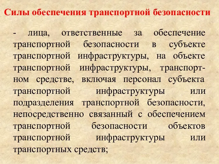 Силы обеспечения транспортной безопасности - лица, ответственные за обеспечение транспортной