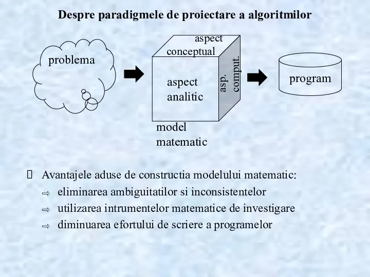 Despre paradigmele de proiectare a algoritmilor Avantajele aduse de constructia