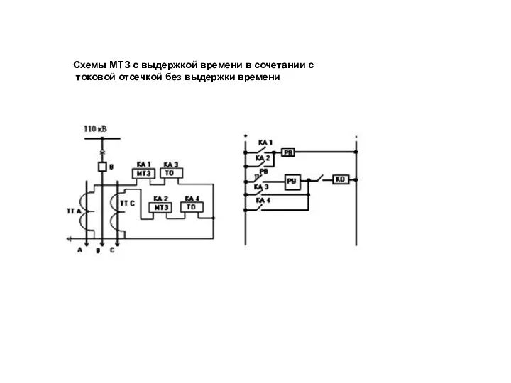 Схемы МТЗ с выдержкой времени в сочетании с токовой отсечкой без выдержки времени