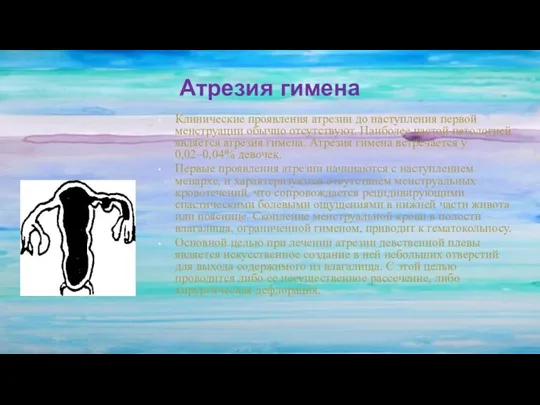 Атрезия гимена Клинические проявления атрезии до наступления первой менструации обычно