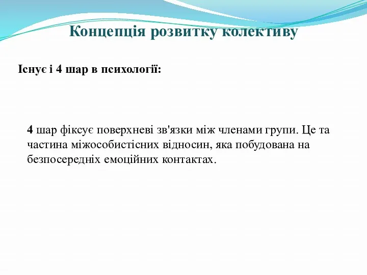 Концепція розвитку колективу Існує і 4 шар в психології: 4